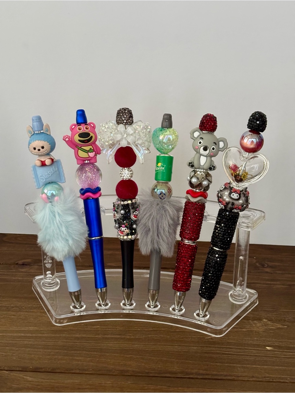 6 PC Assorted Decorative Pens - Blue, Pink, Red, Black, Gray, Light Green